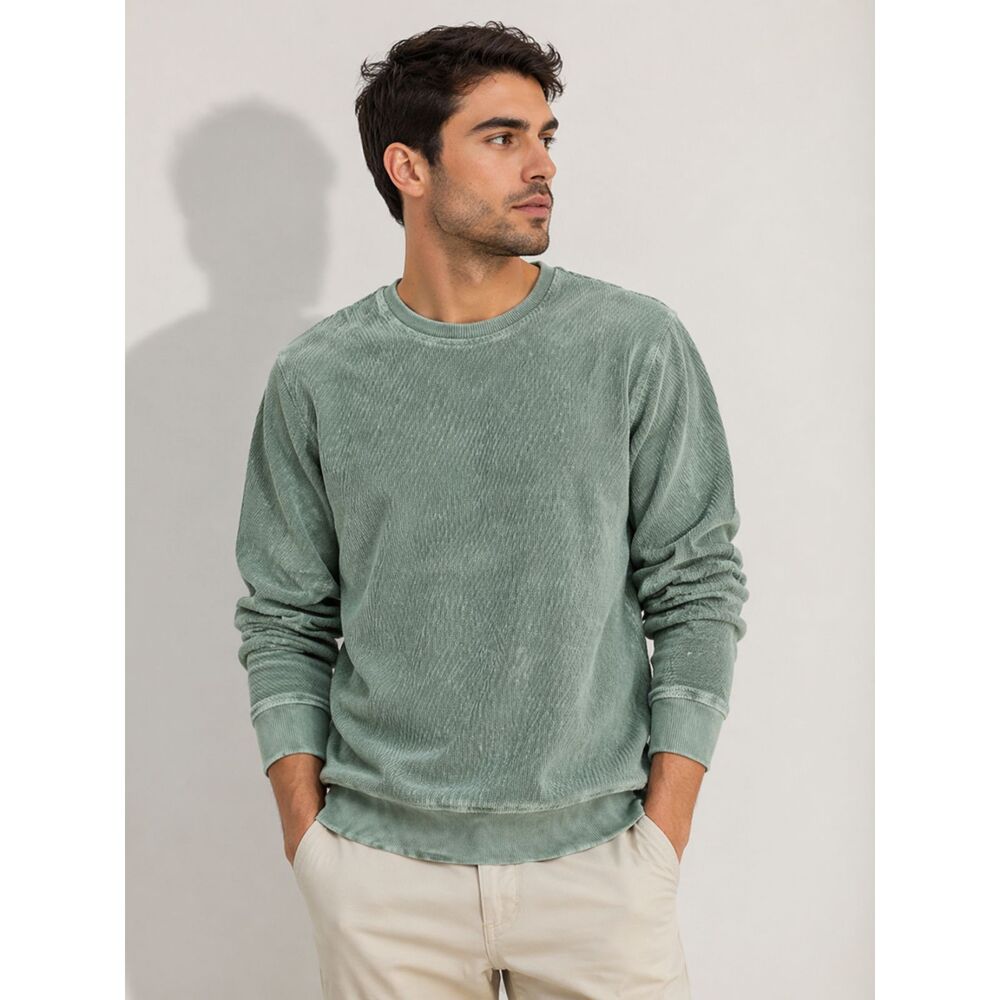 Zara Men's Corduroy Sweatshirt Green Crew Neck Stay Original Streetwear - S